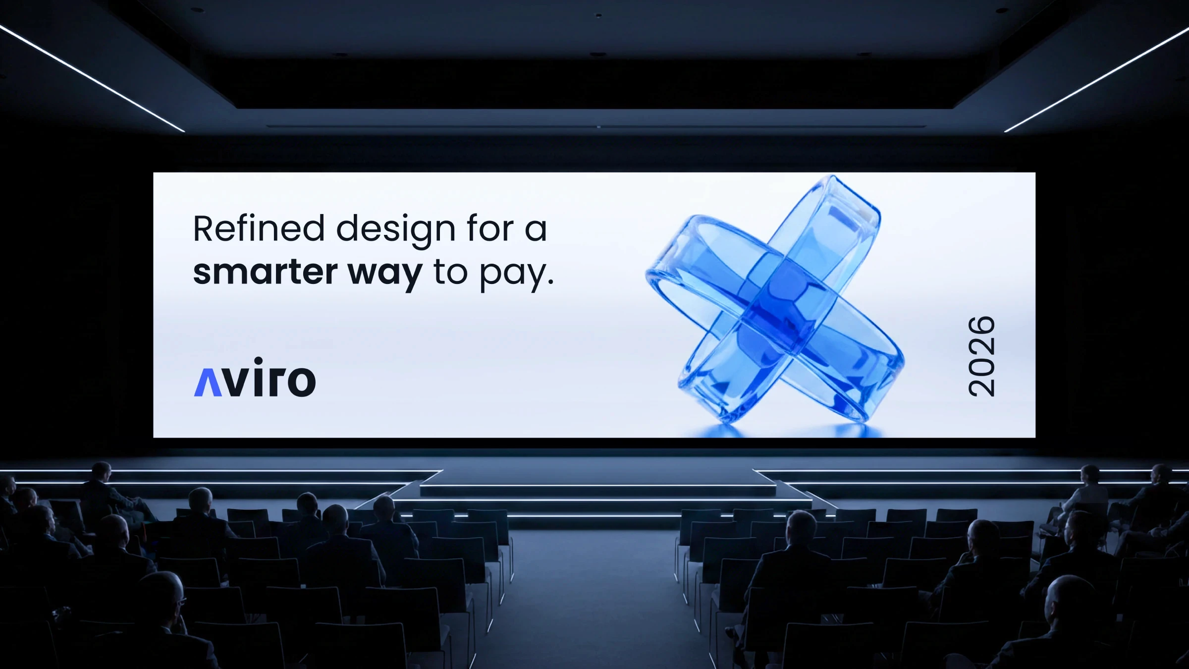 Conference room screen displaying Aviro fintech presentation design