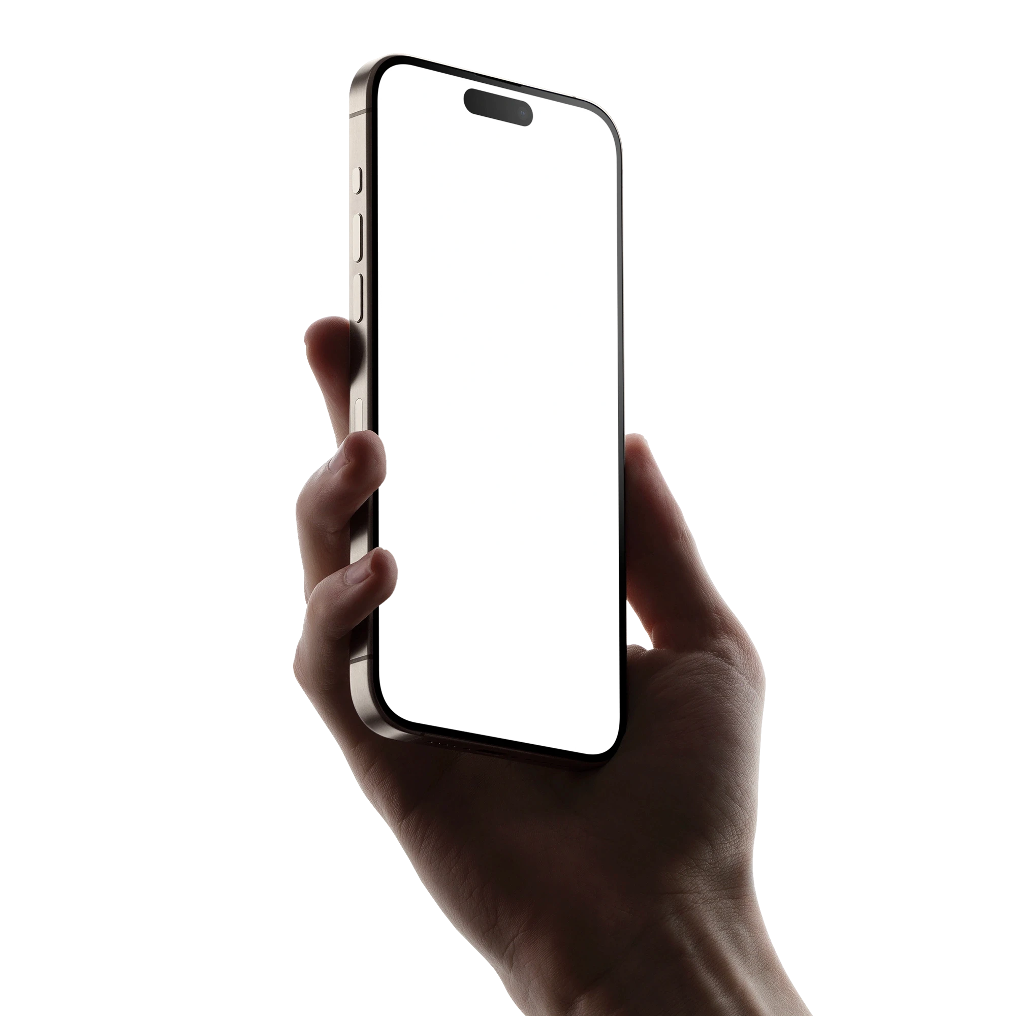 Hand holding iphone 15 pro.
