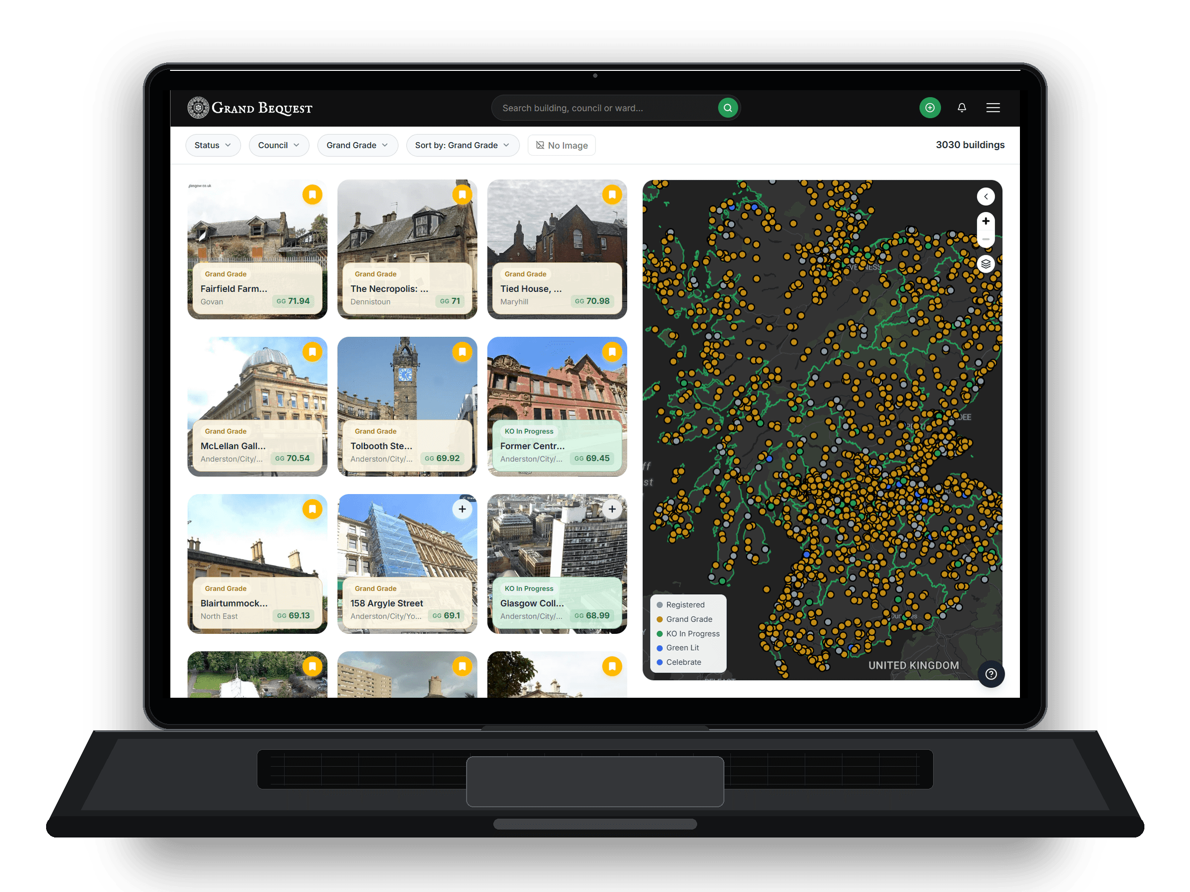 RegenerationOS interface showing the public buildings explorer