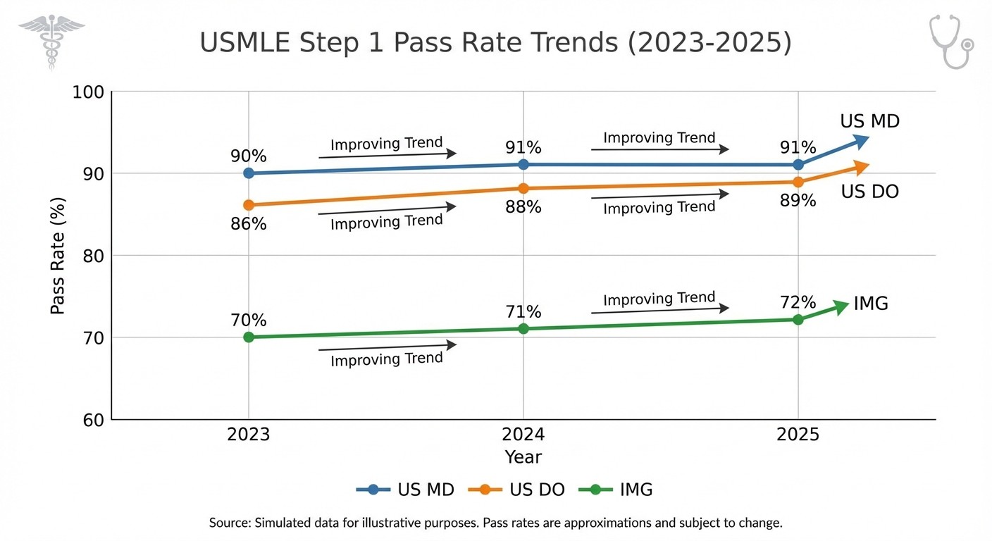 USMLE Step 1 Pass Rate Trends 2023-2025 by Student Type