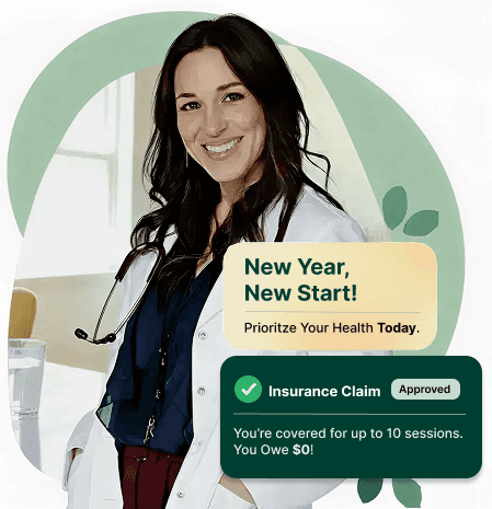 Woman smiling at her phone learning her nutrition therapy is covered by insurance