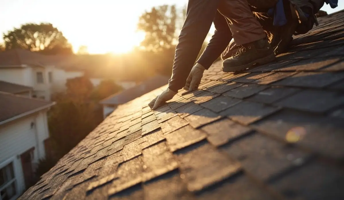 Roofer replacing shingles on a Naperville home during a 2026 roof upgrade, illustrating residential roof replacement cost