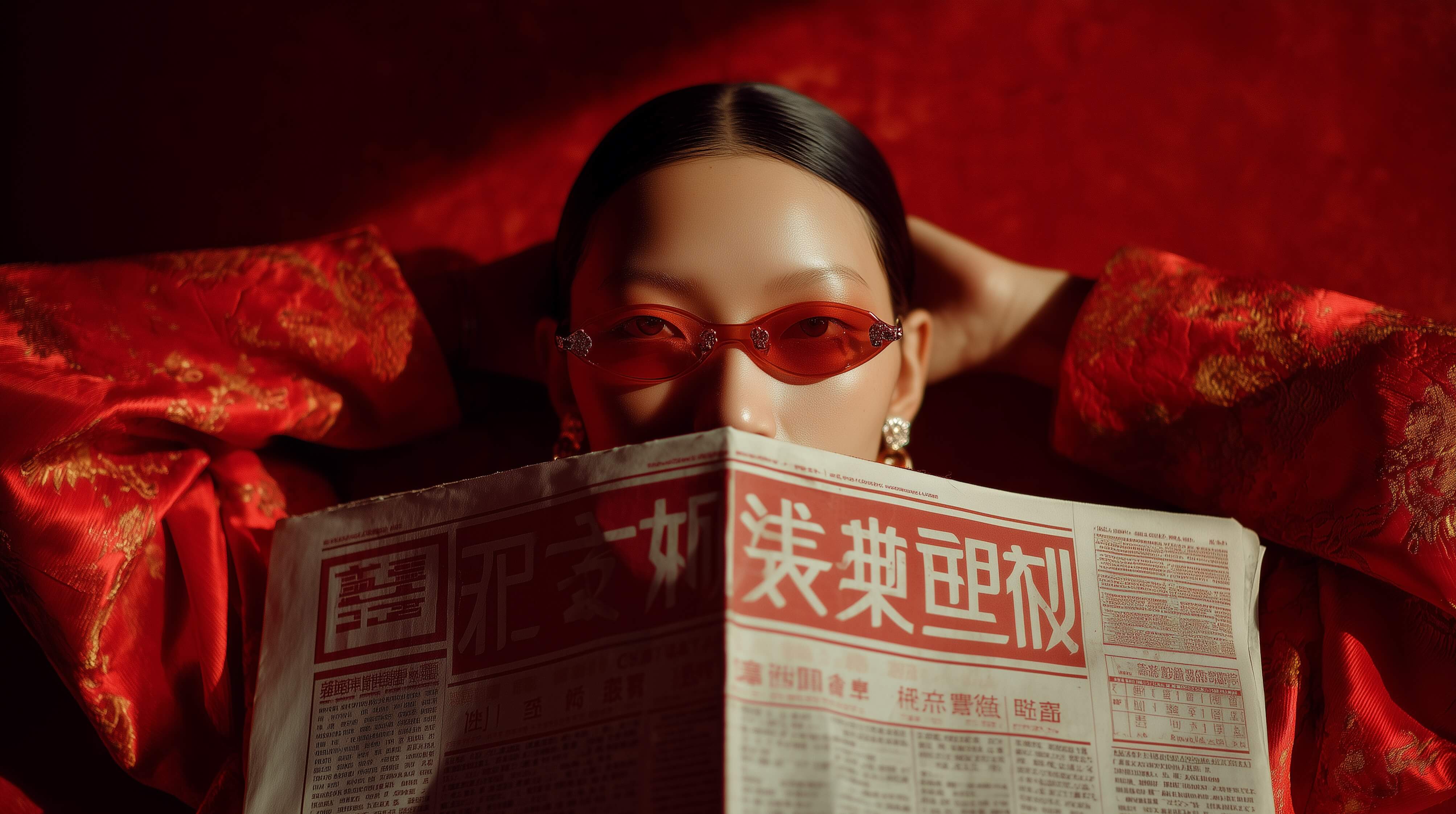 Editorial portrait of a woman in red
