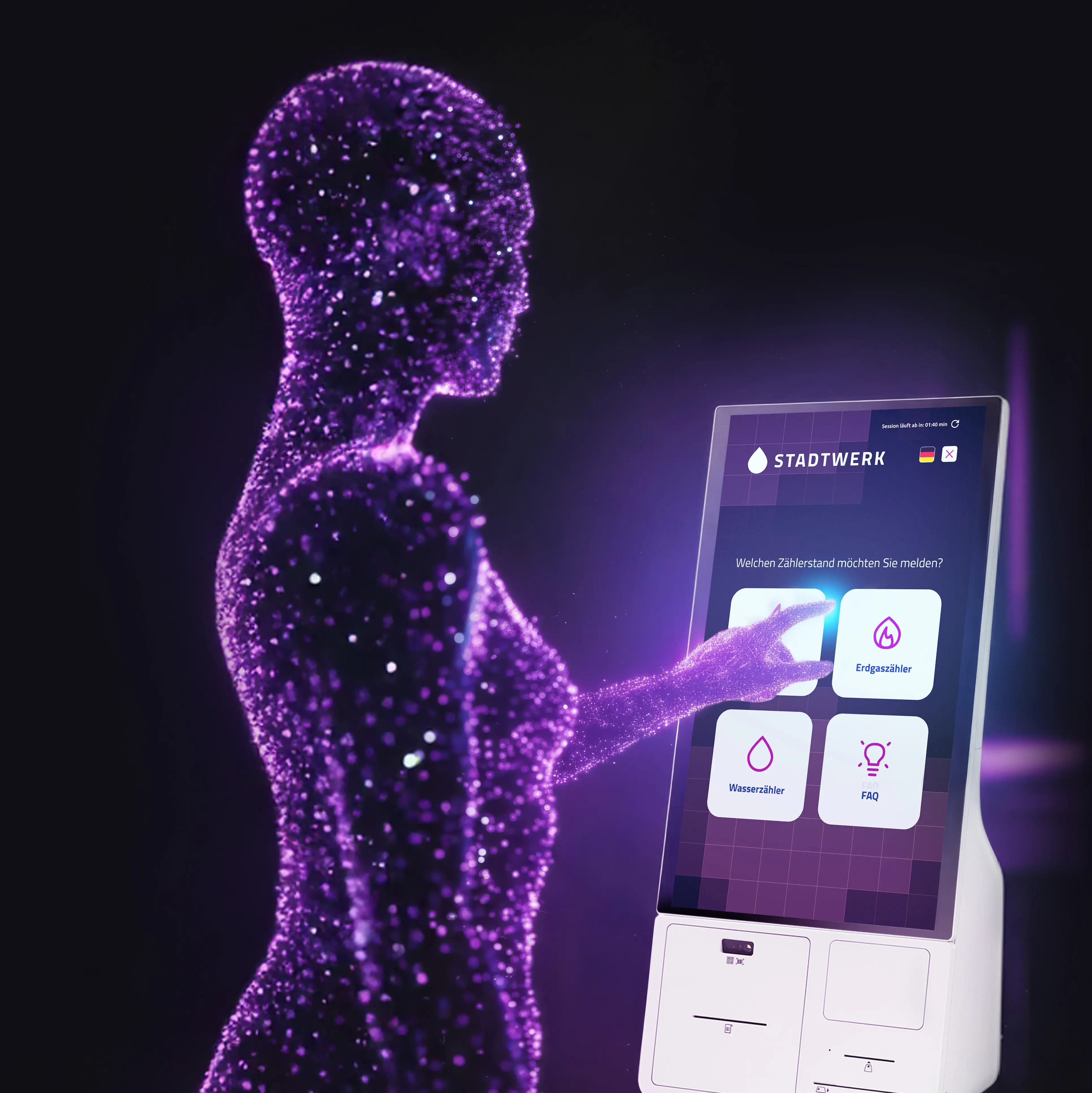 Ein imaginäre Person bedient das Kundenterminal