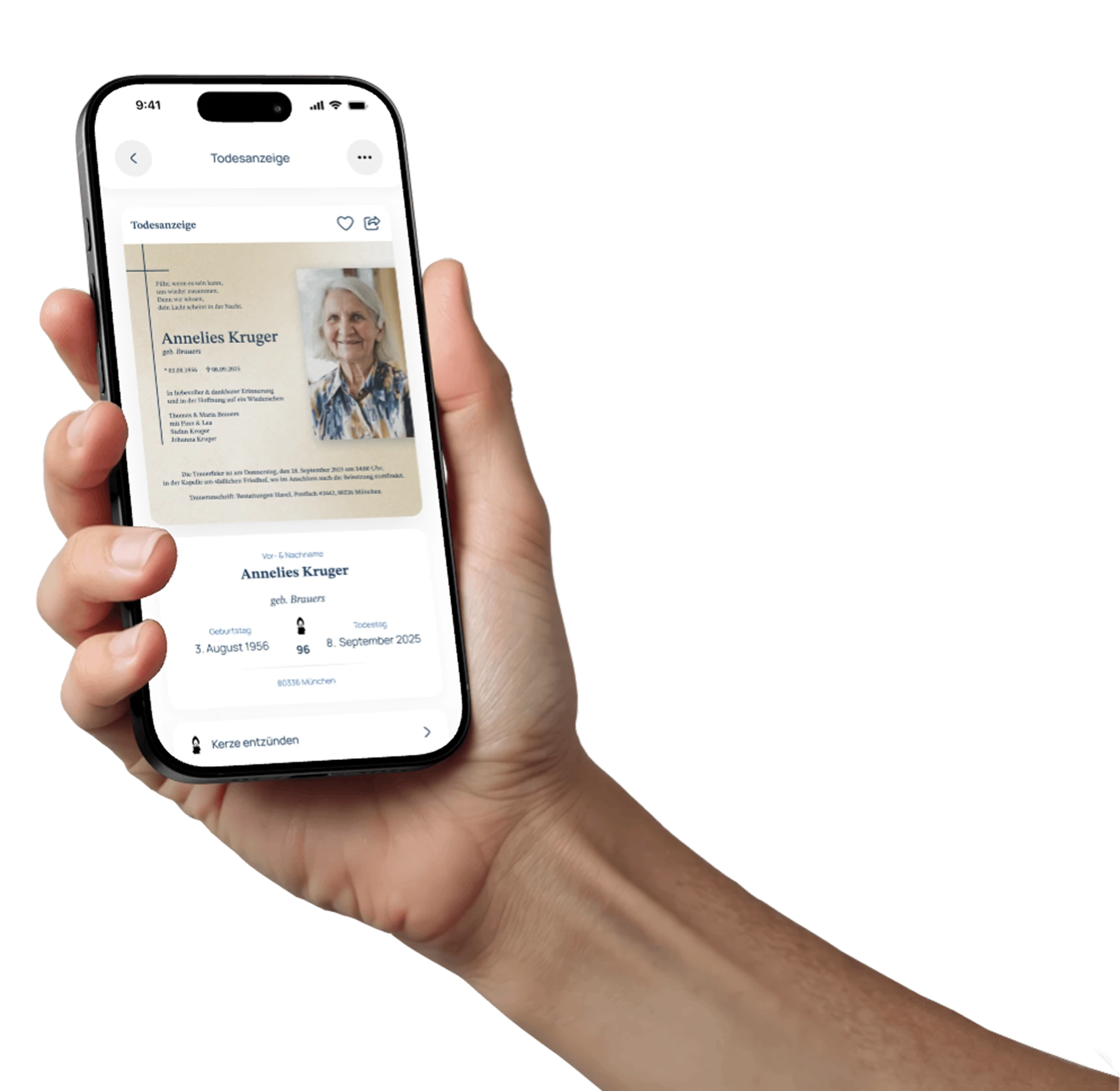 Hand hält Smartphone, auf dem die exitus App geöffnet ist