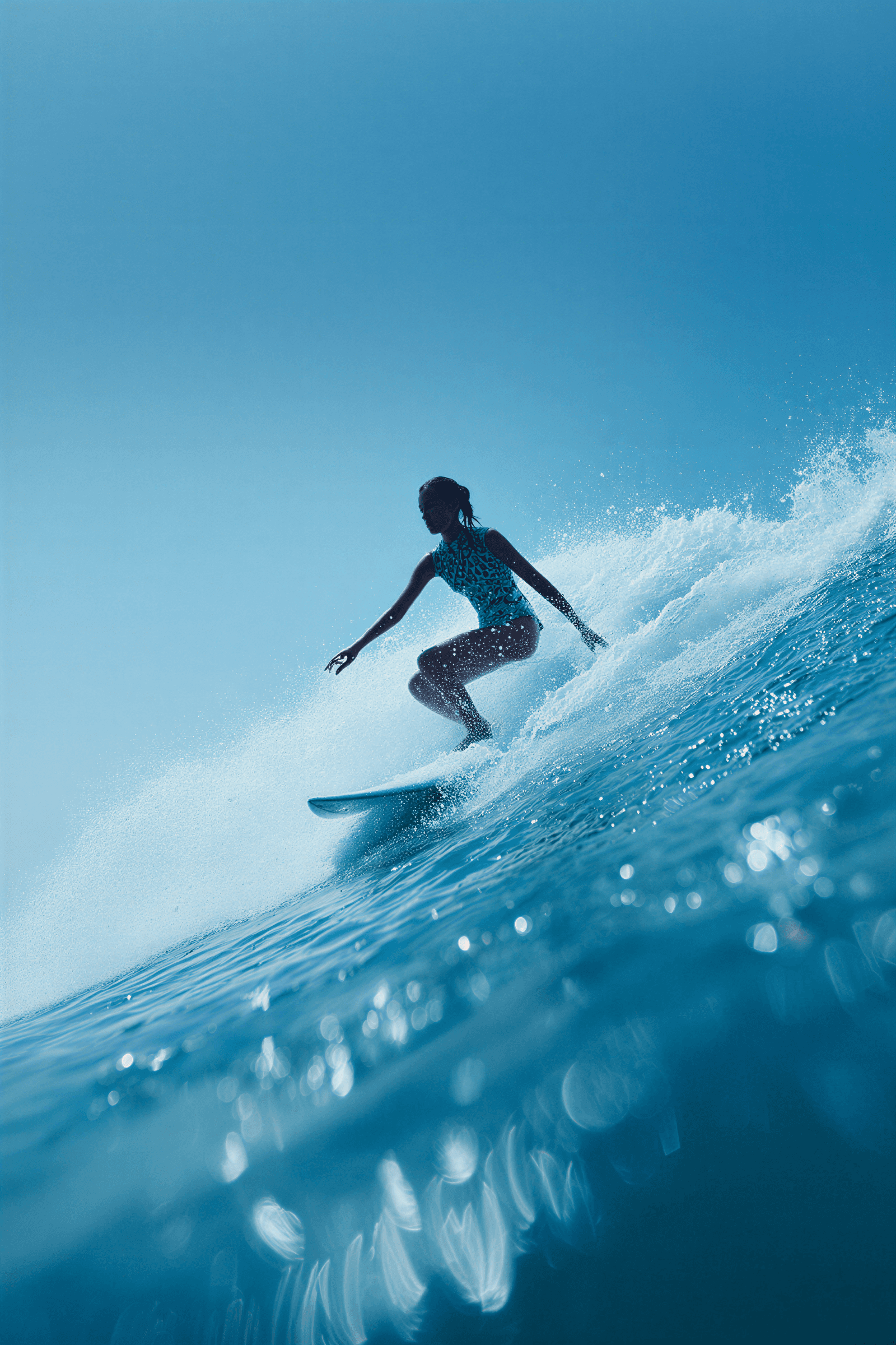 Person surfing on the waves in the ocean