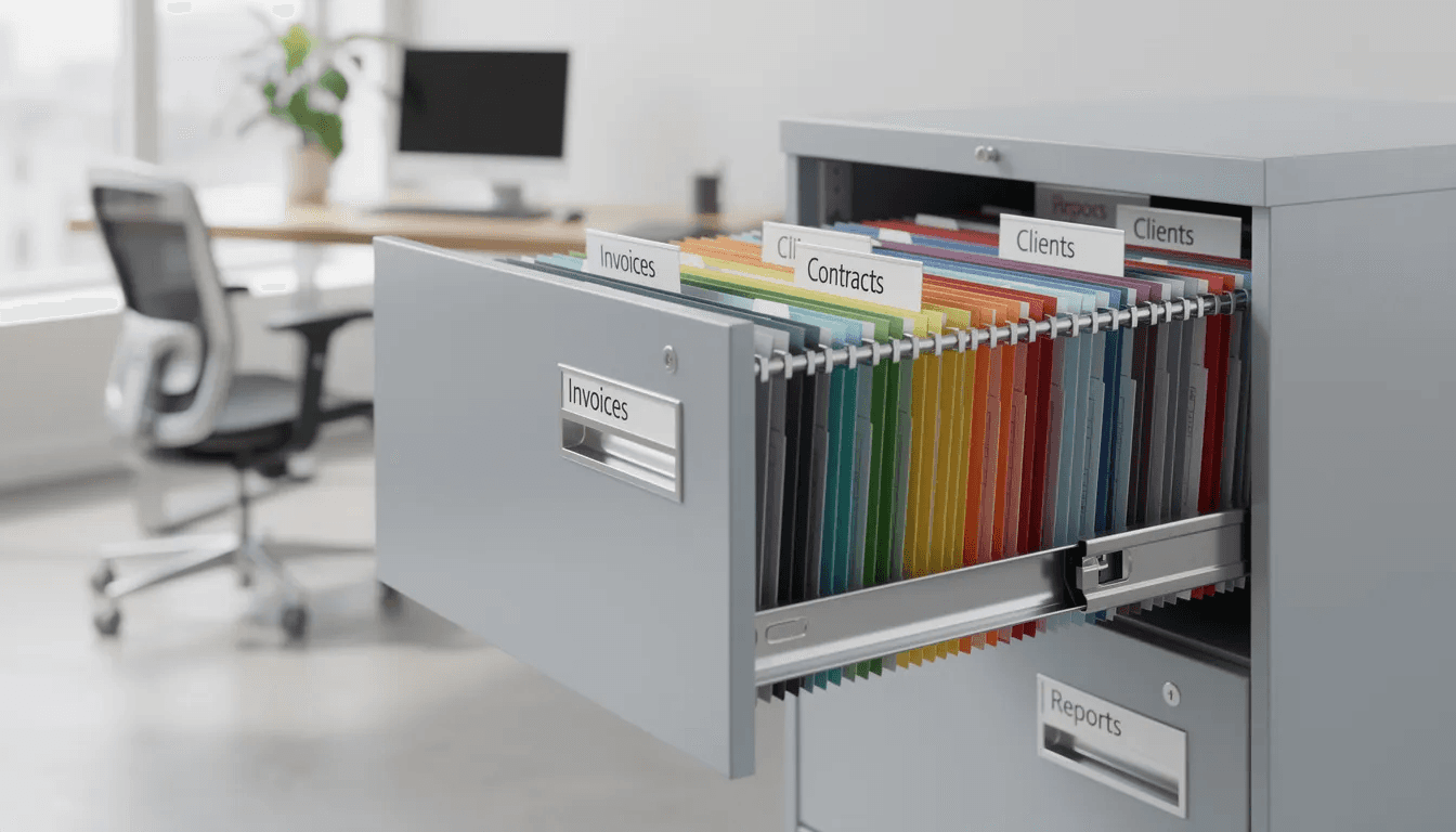 The image shows an organized filing cabinet in a professional office, filled with labeled folders that likely contain important documents related to estate planning, such as trust agreements and beneficiary distributions. This setup emphasizes the importance of proper documentation and legal guidance to ensure the effective management of trust assets and the payment of allowable expenses.