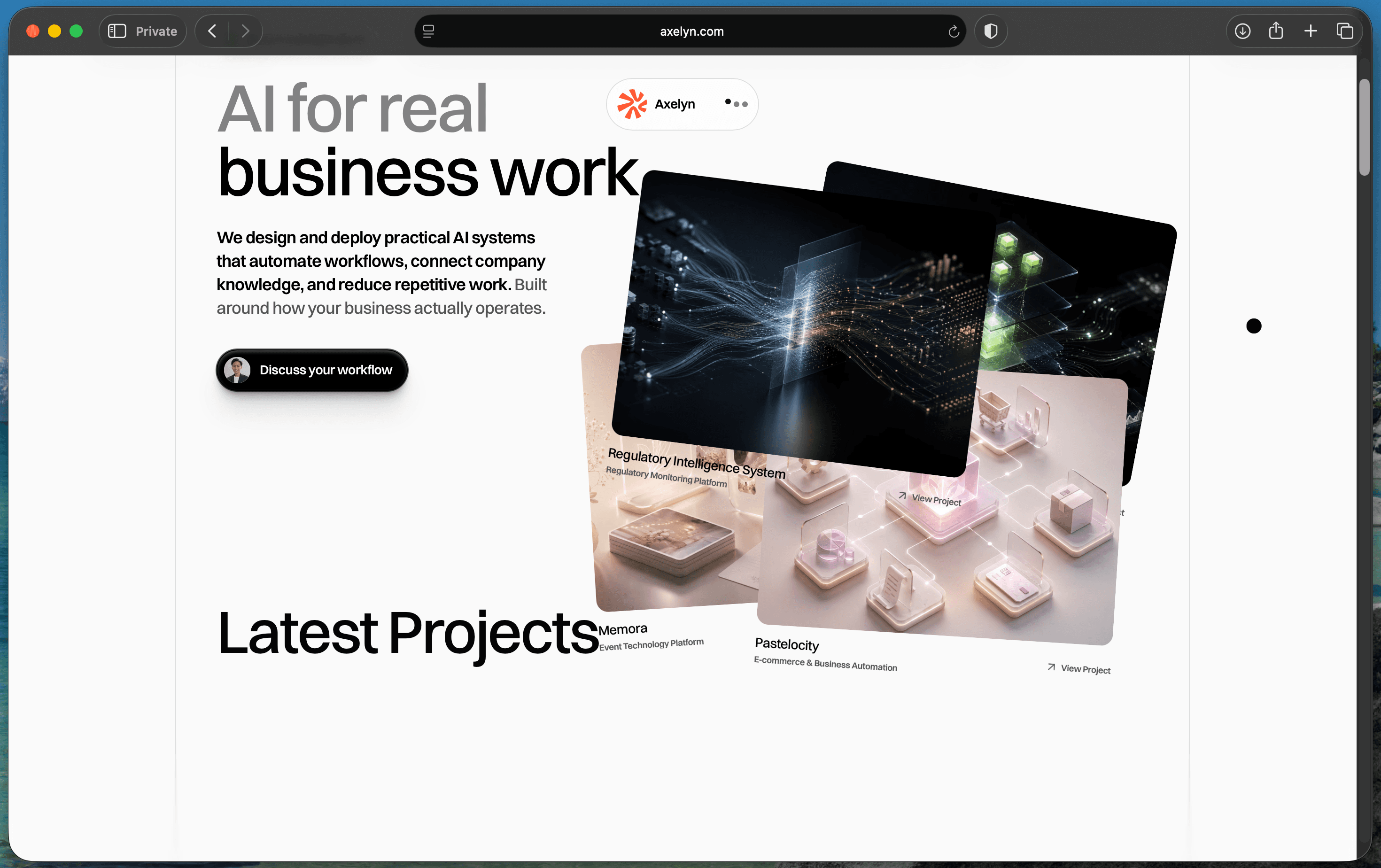 Previous Axelyn website shown in a browser window