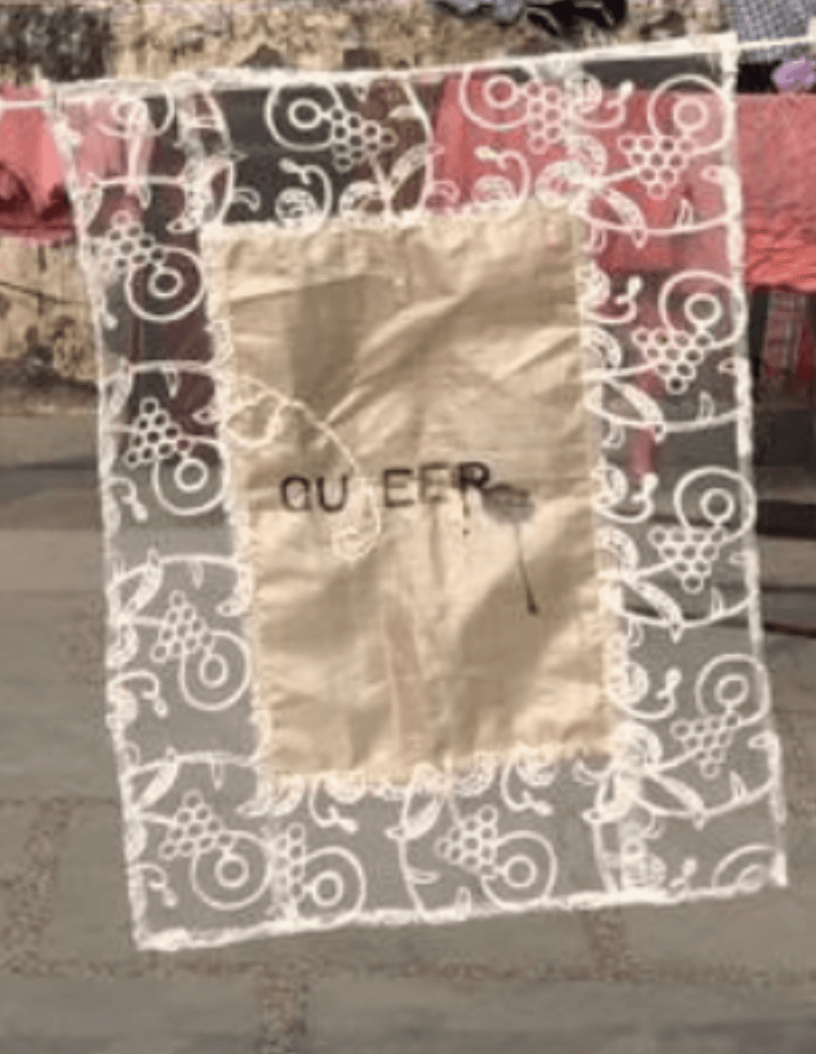 herd of sheep on road painting