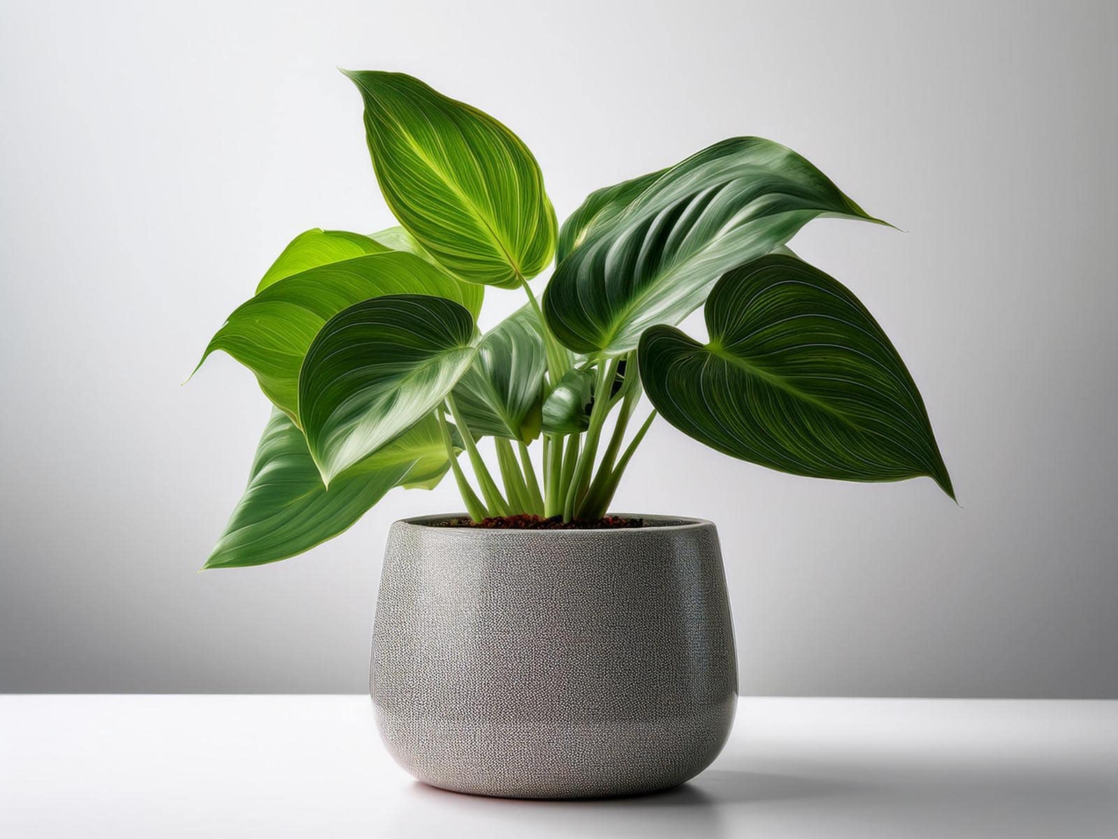 Homalomena Emerald Gem plant with lush, heart-shaped glossy leaves in a modern St. Louis office, supplied by Tropical Decor.