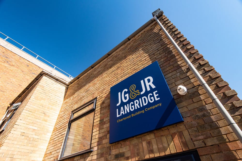 Exterior signage close up for construction company JG & JR Langridge