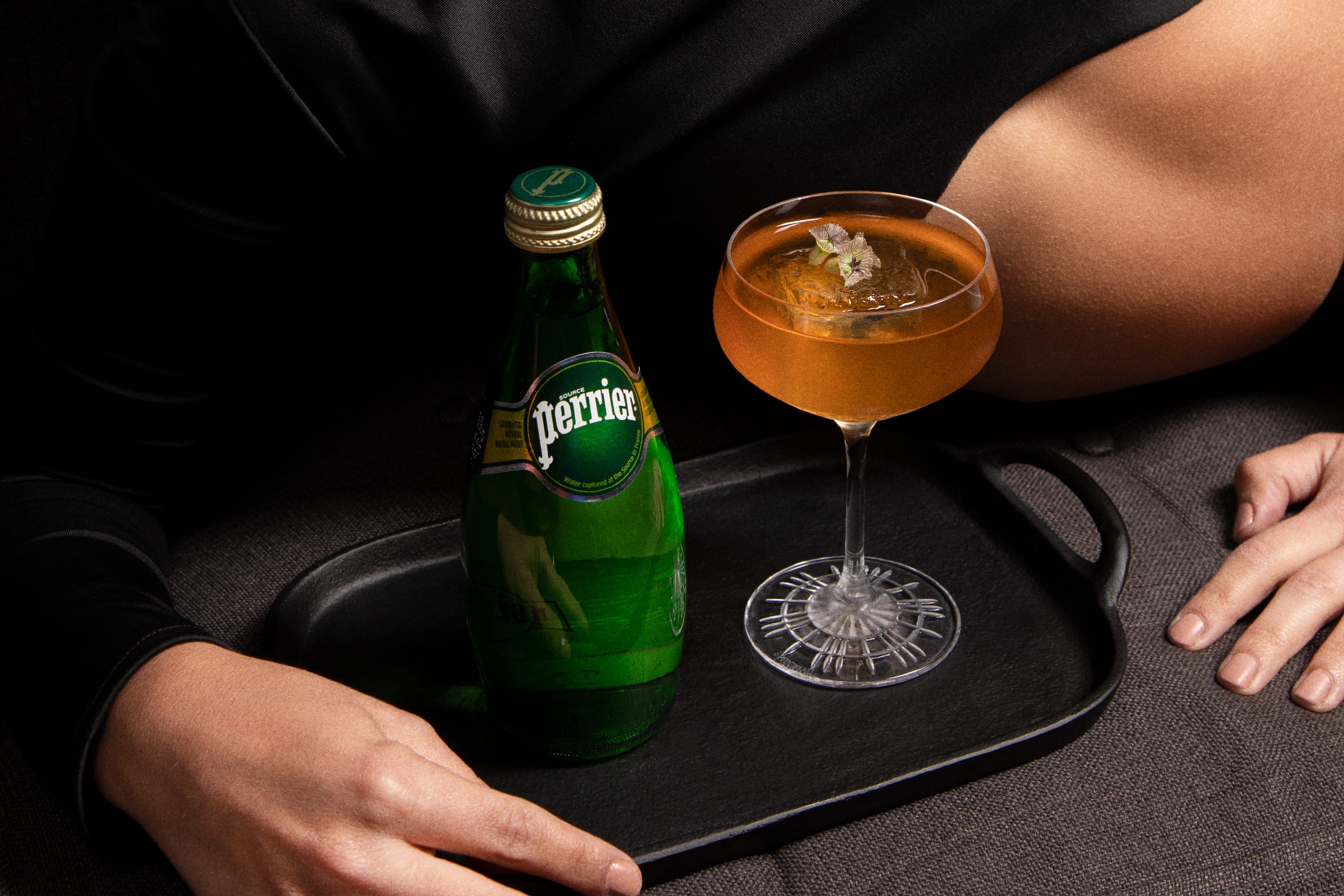perrier bottle with cocktail