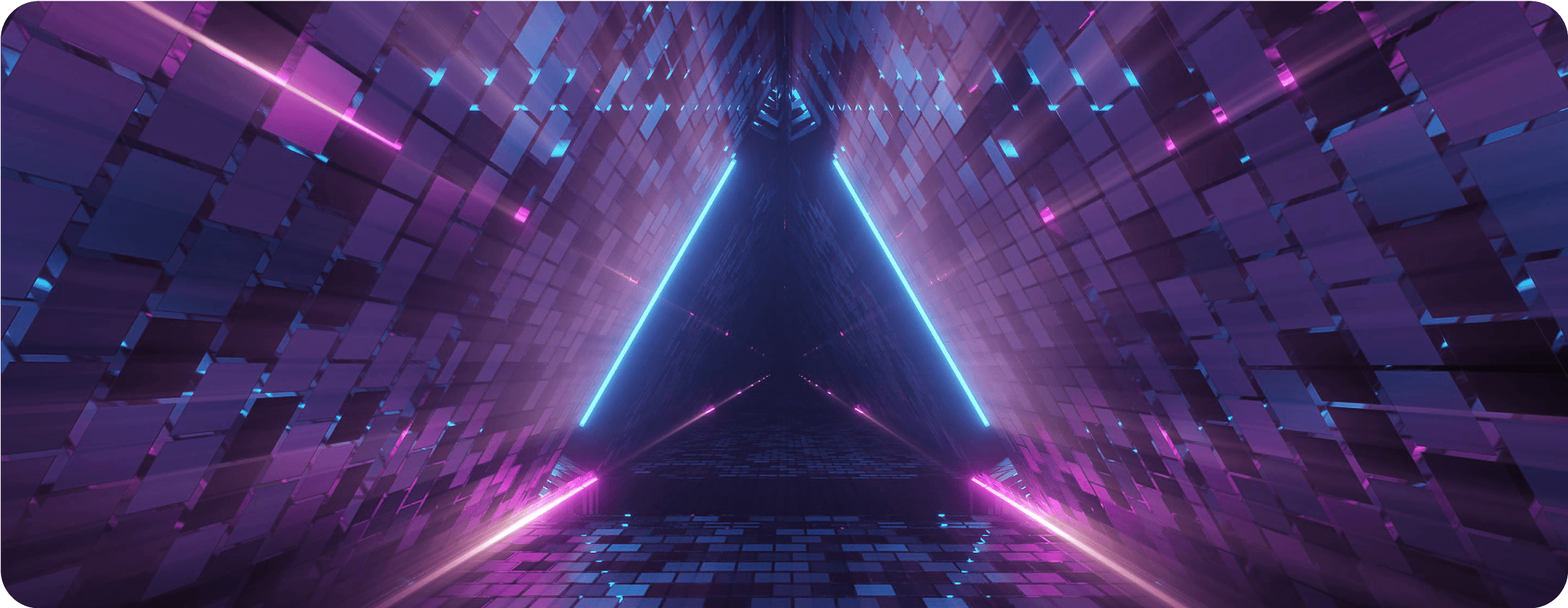 Futuristic digital tunnel with neon lights symbolizing AI-driven search, generative engine optimization (GEO), and the future of online visibility.