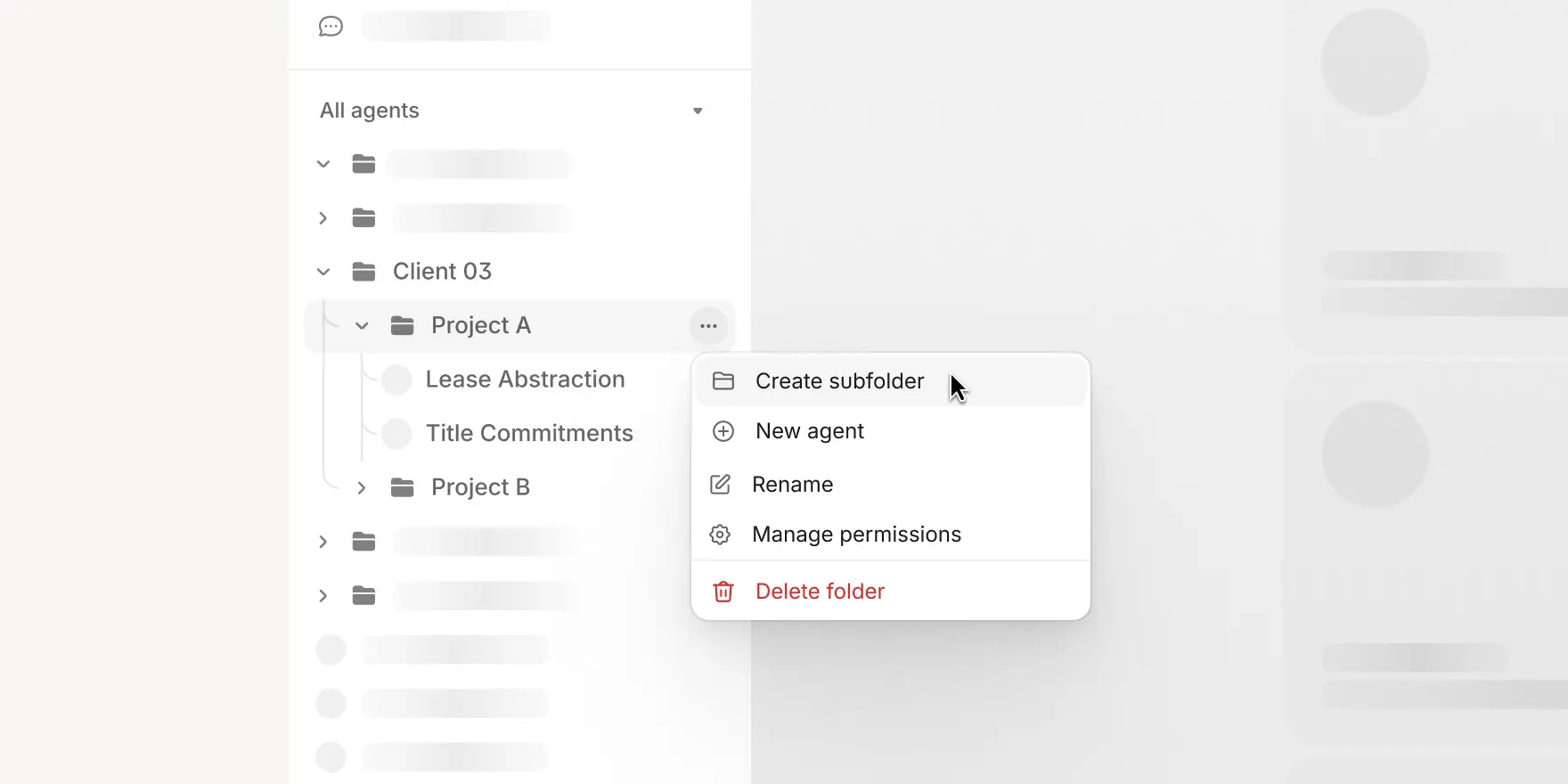 Folder menu with create subfolder option