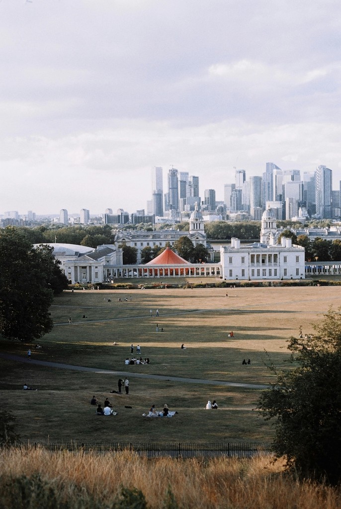 View of Greenwich and Canary Wharf in London.