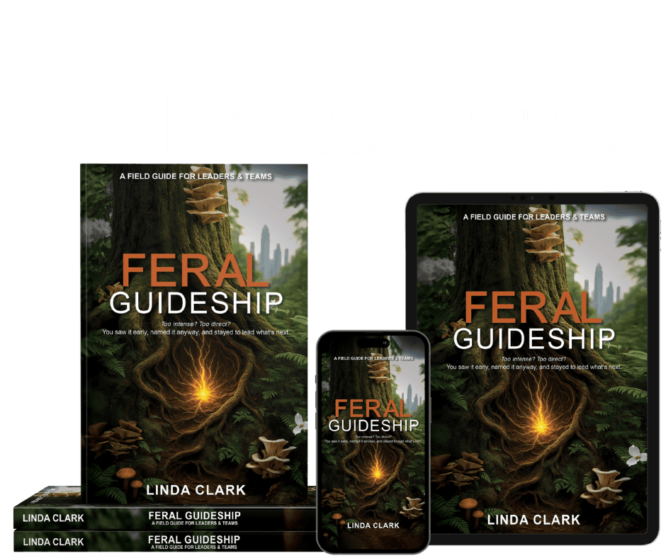 The Book Feral Guideship in Book and Ebook Form with the cover showing the title and a forest scene with an electric spark in the soil