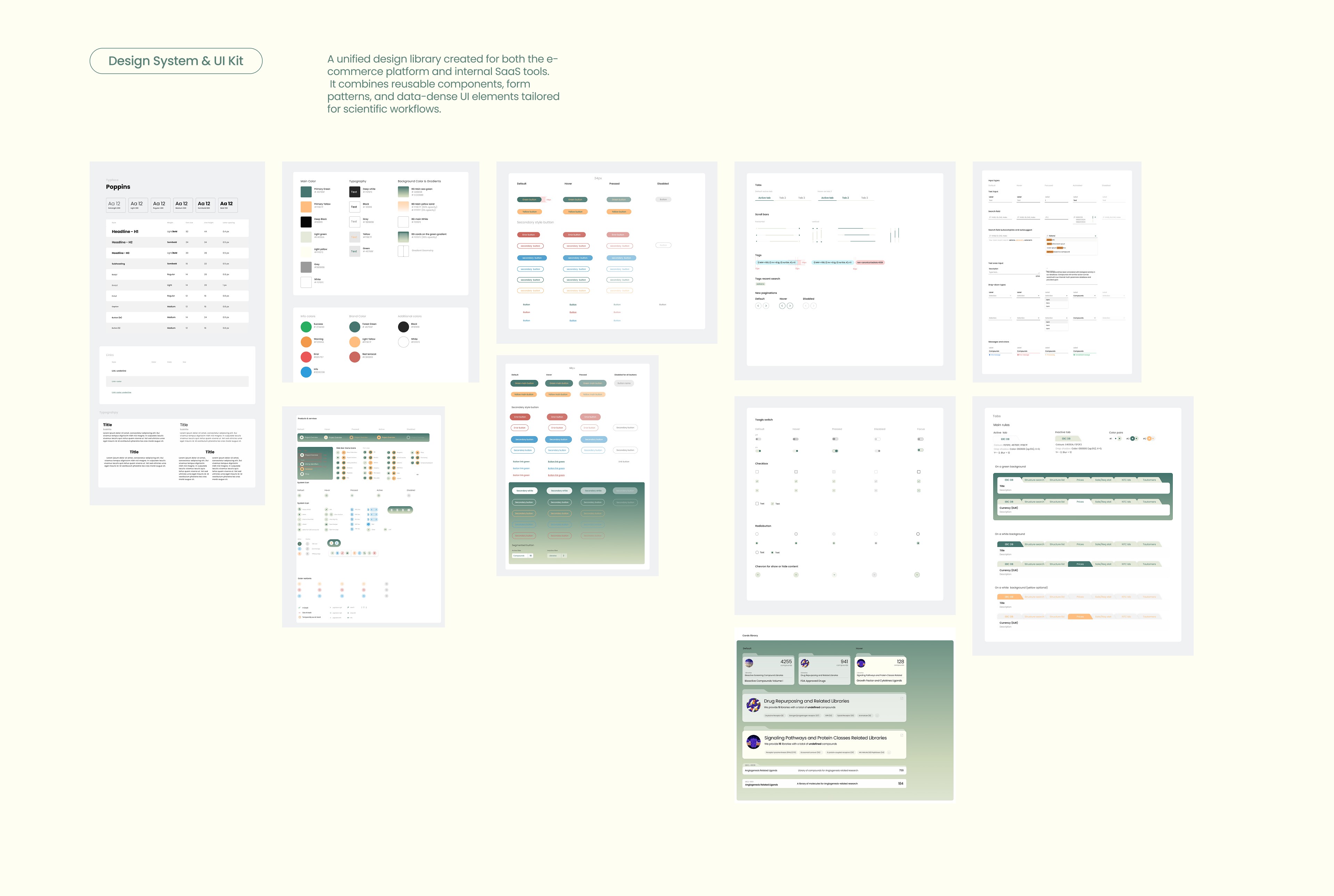 Unified design system showing UI components for platform and back-office tools.