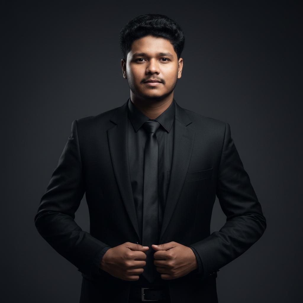 A person in a translucent metallic shirt with a blurred motion effect, set against a neutral background, creating an artistic vibe.