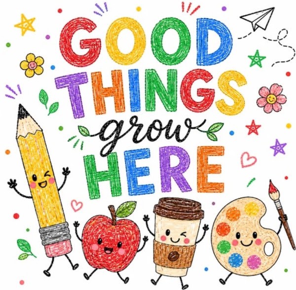Good things grow here — a colorful classroom gratitude illustration