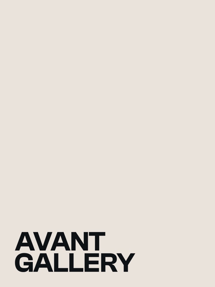 Cream-coloured poster mock-up with “AVANT GALLERY” in bold black uppercase type aligned to the bottom left.