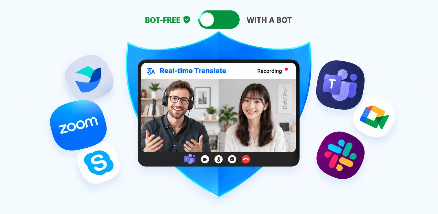Doraverse translating online meetings on Zoom, Microsoft Teams, and Google Meet, with or without a bot
