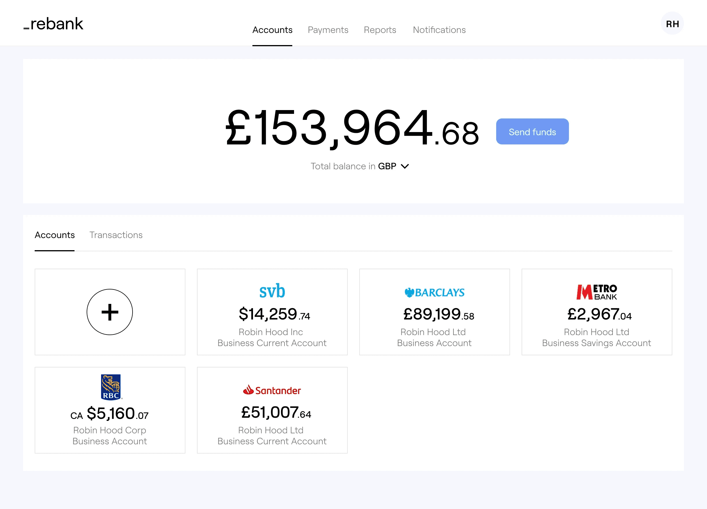 Screenshot of Rebank dashboard