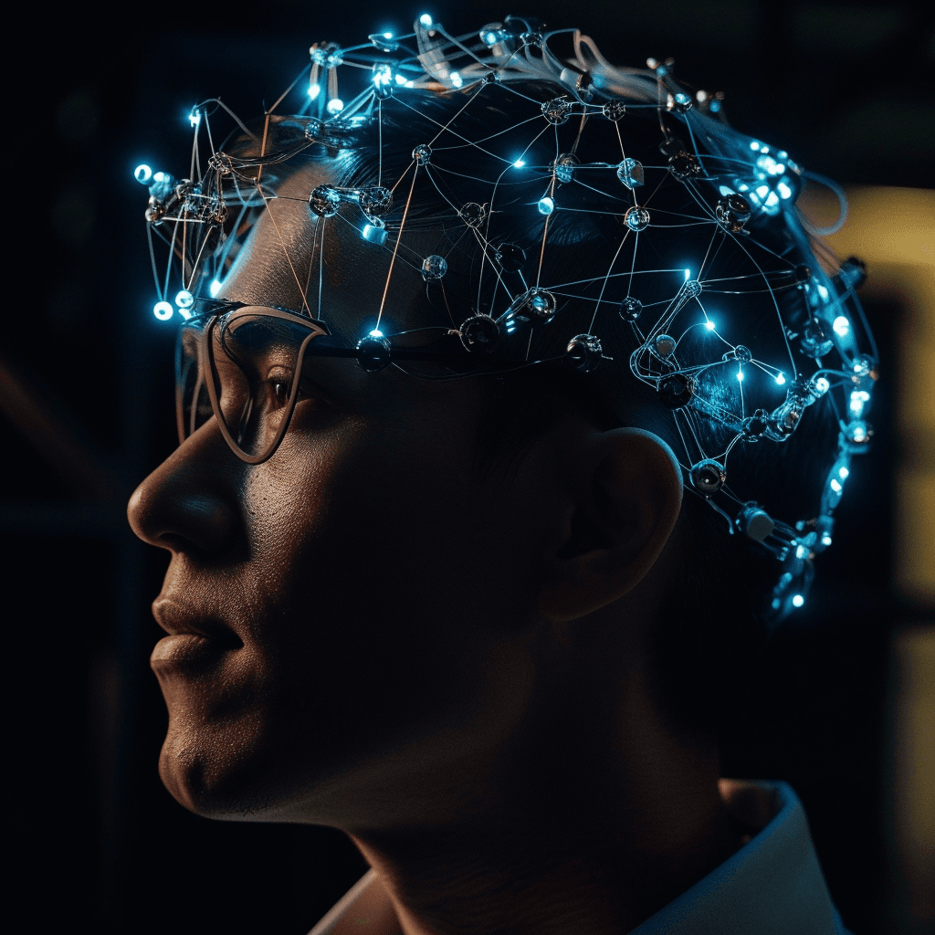 Human profile integrated with AI neural network