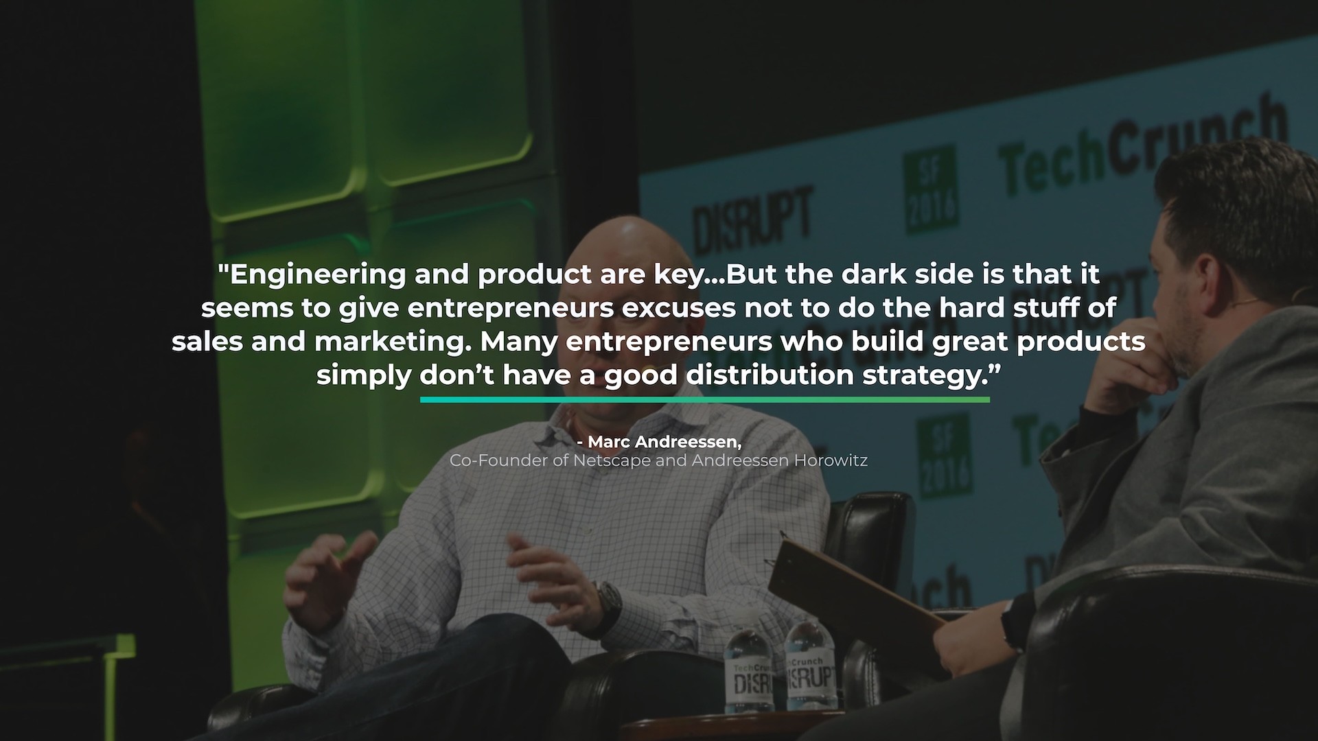 Thought leadership slide featuring a Marc Andreessen quote on distribution strategy, reinforcing Global X Ventures’ emphasis on marketing and scale.