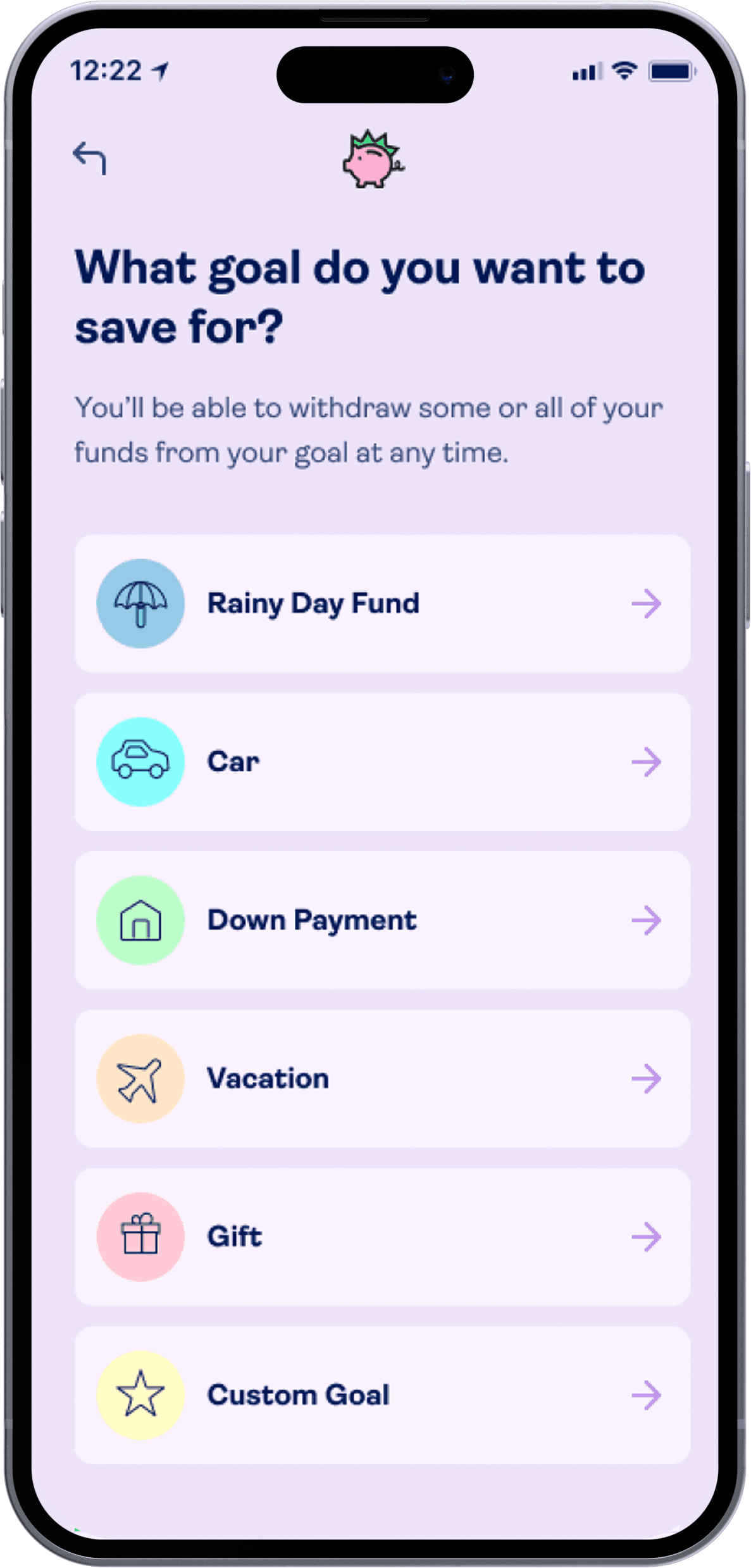 Goal-based investing in-app Allio screen