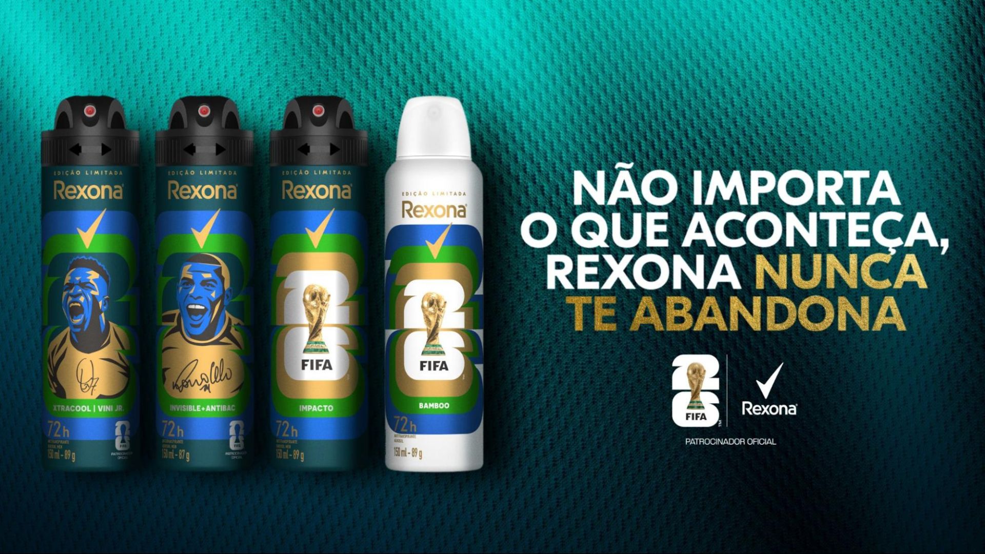 Rexona lança latas colecionáveis com Ronaldo e Vini Jr. para a Copa 2026