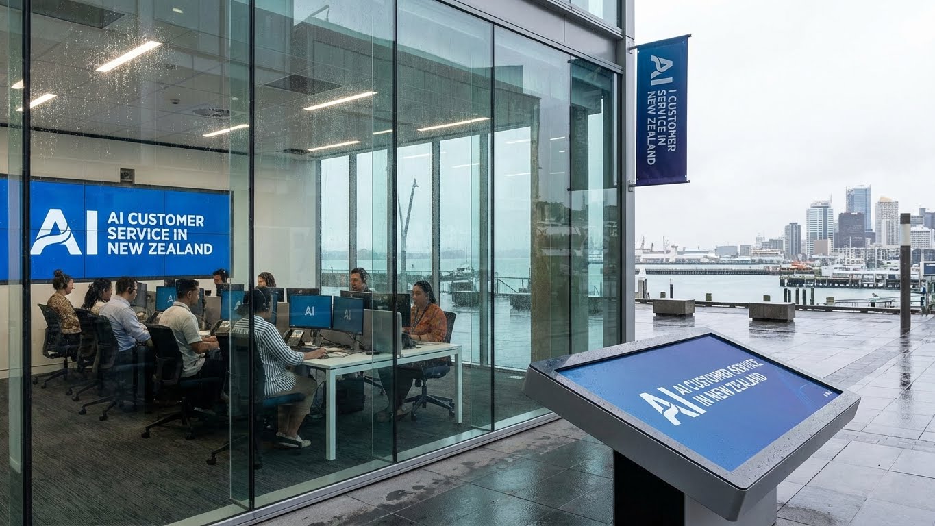 AI Calling Agent in Dubai displayed as a futuristic hologram inside an office overlooking the Dubai skyline and Burj Khalifa.