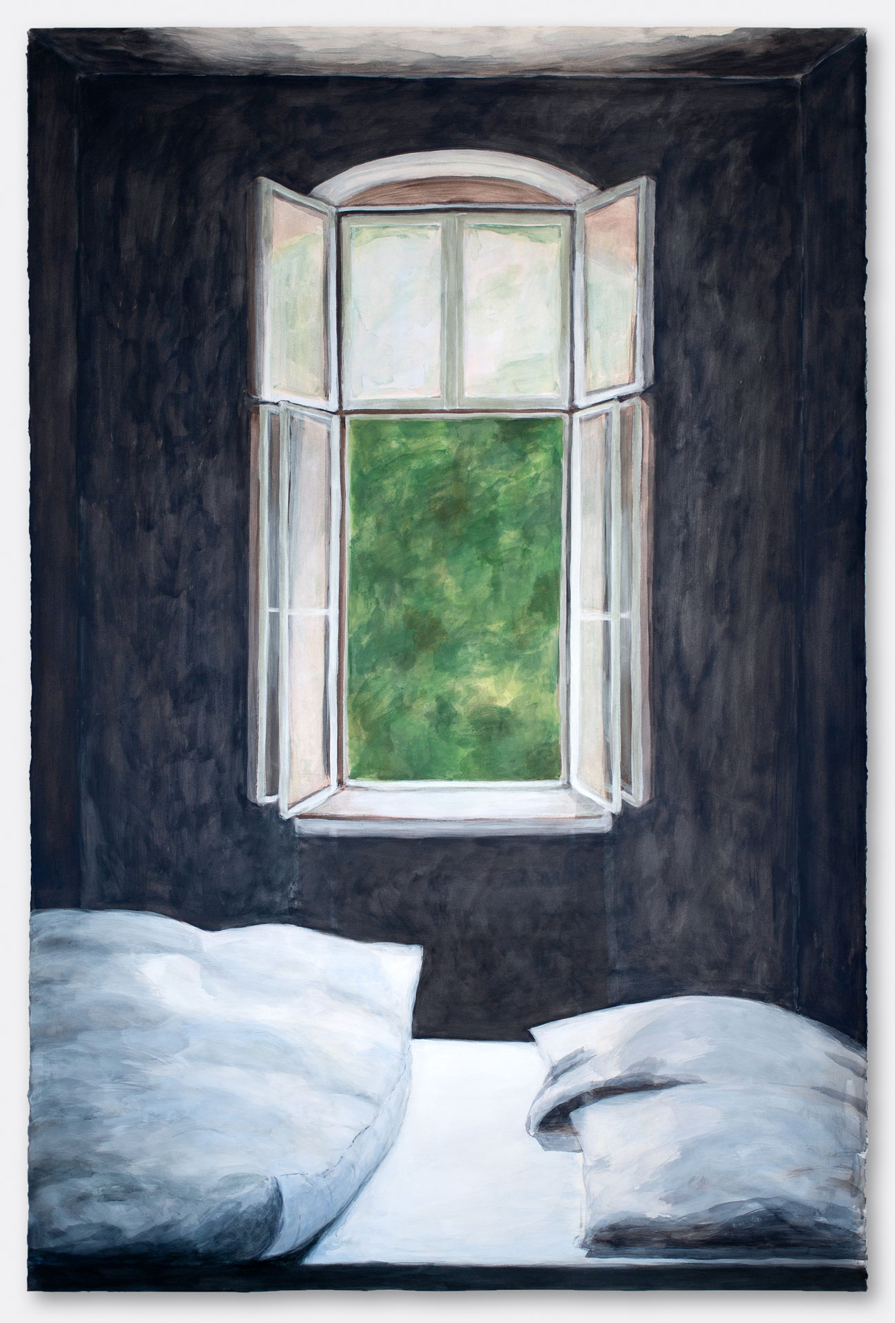 Bedroom Window, 2024, egg tempera on paper, 67x45"
