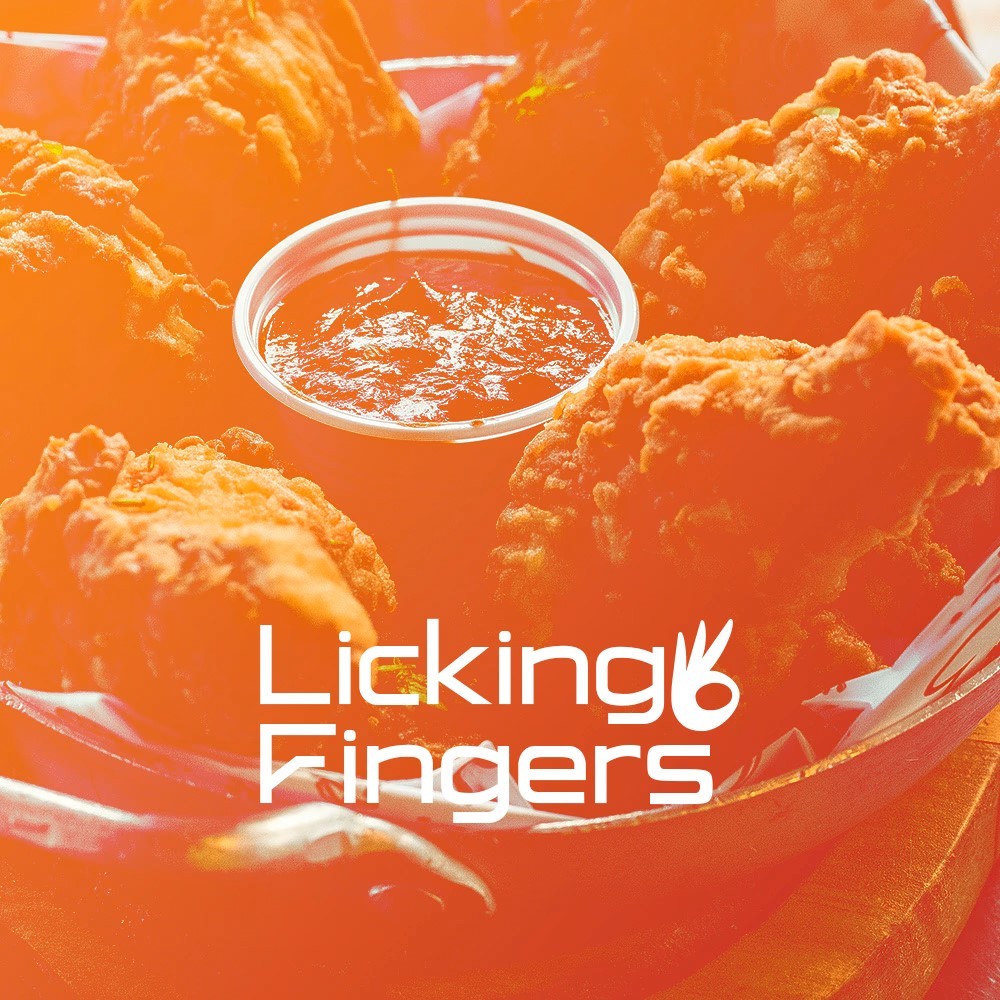 Visual identity for Licking Fingers featuring tasty graphics and playful typography