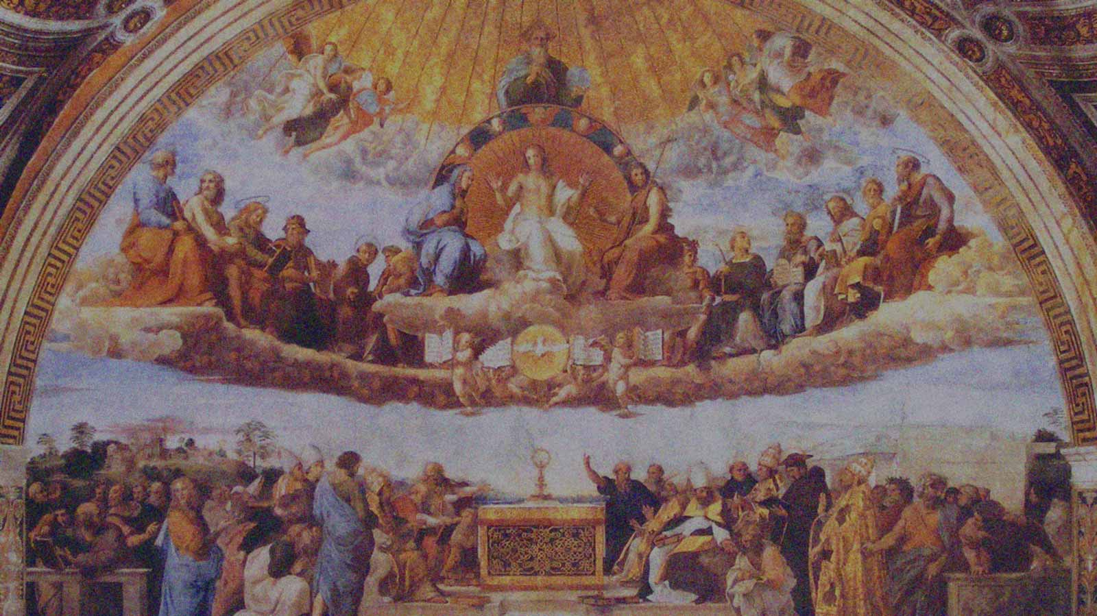 Imagen de la pintura "Disputa del Santísimo Sacramento" en la columna de opinión "¿Democracia sin alma?" de IdeaPaís.