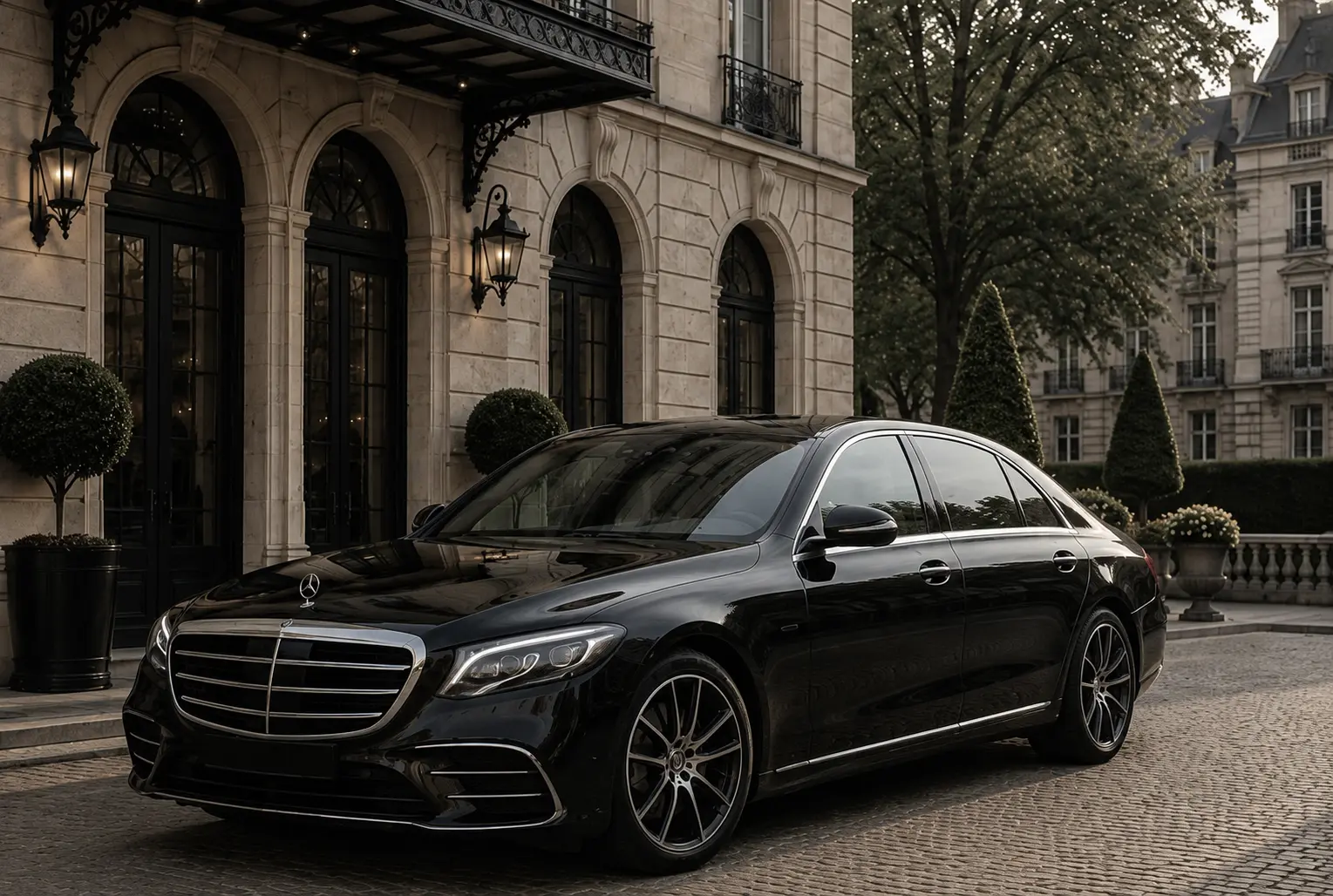 Black Mercedes-Benz S-Class available for I.B Line journeys in Paris.