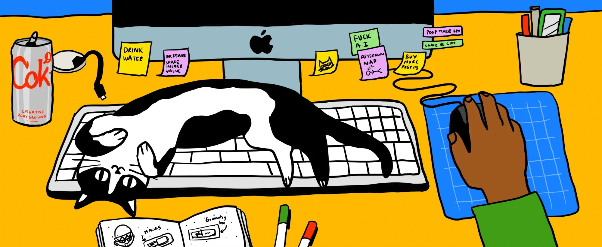 Desk Cat artwork: a cat asleep on a keyboard