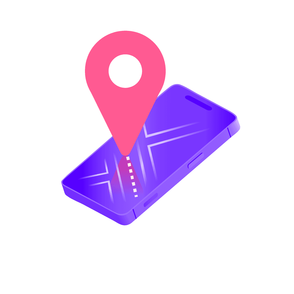 An illustration of a smartphone with a pink location pin above it, set against a simple background.
