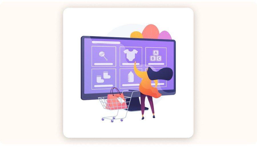 Une personne choisissant des produits sur un écran