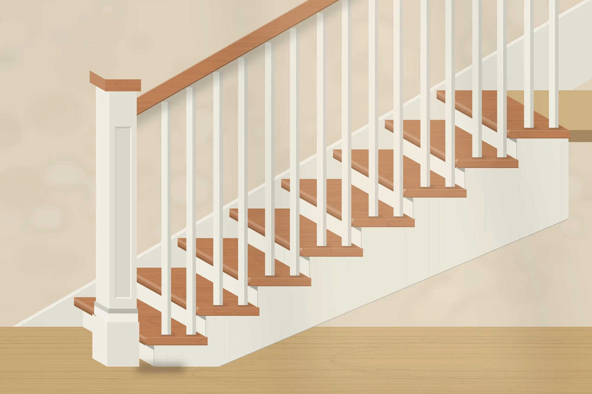 Stair with oak treads, white risers and square balusters