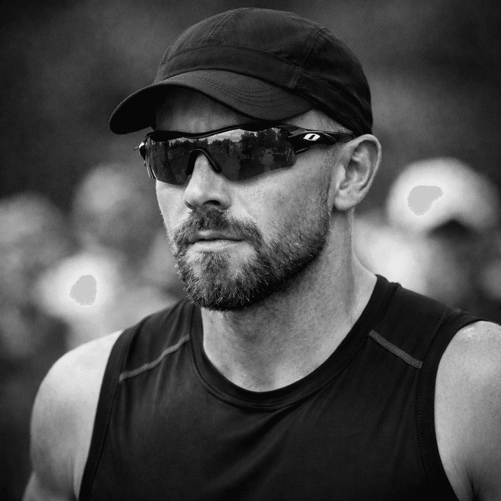 Concetrated triathlete grayscale