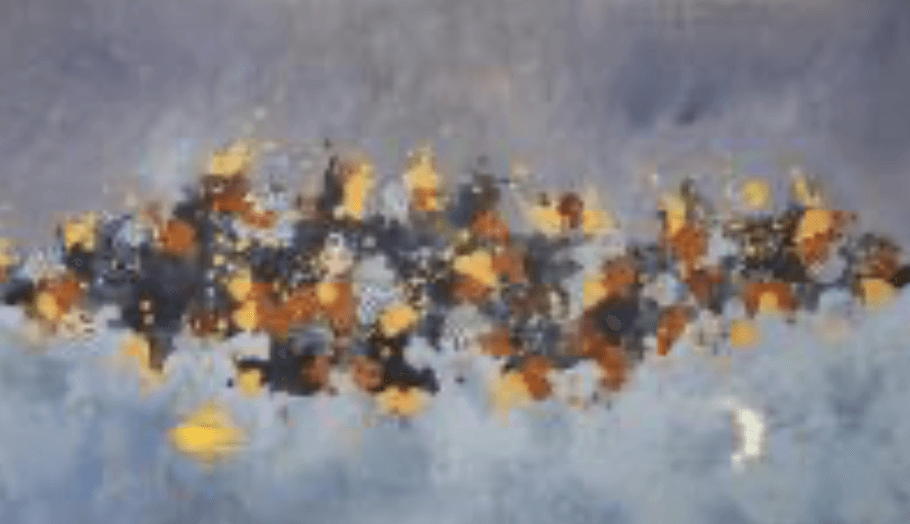 herd of sheep on road painting