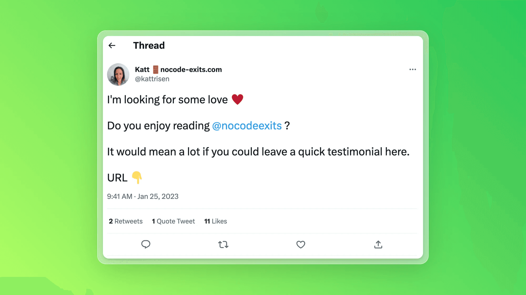 tweet example for collecting authentic testimonials