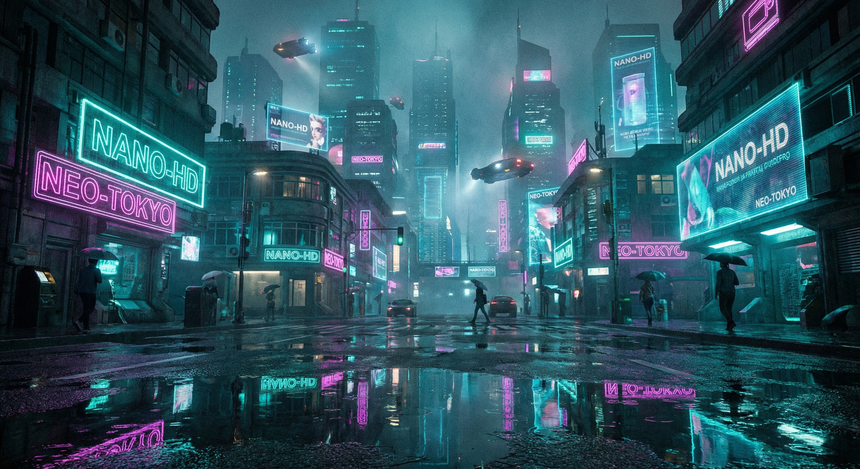 Cyberpunk neon cityscape at night generated by Google Nano Banana model on Picyou AI