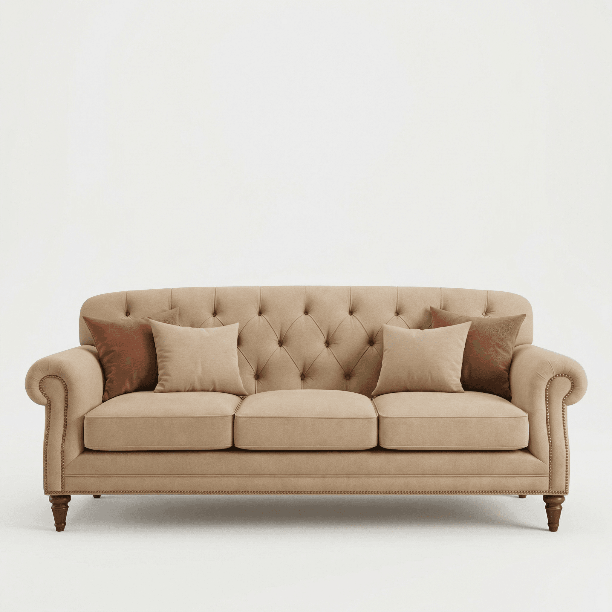 A formal three‑seater with a tufted backrest and a strong, architectural stance.