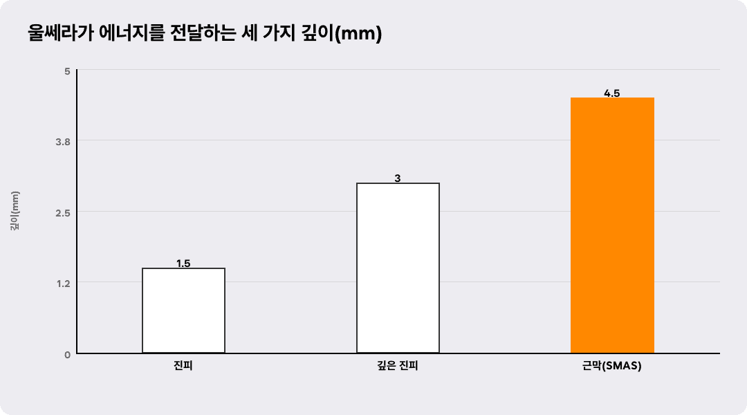 울쎄라가 에너지를 전달하는 세 가지 깊이(mm)