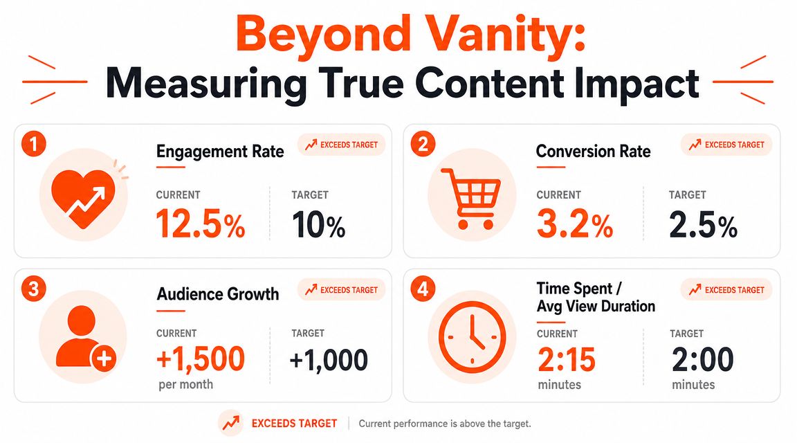 A dashboard comparing current social media performance metrics versus set targets for content marketing analytics.