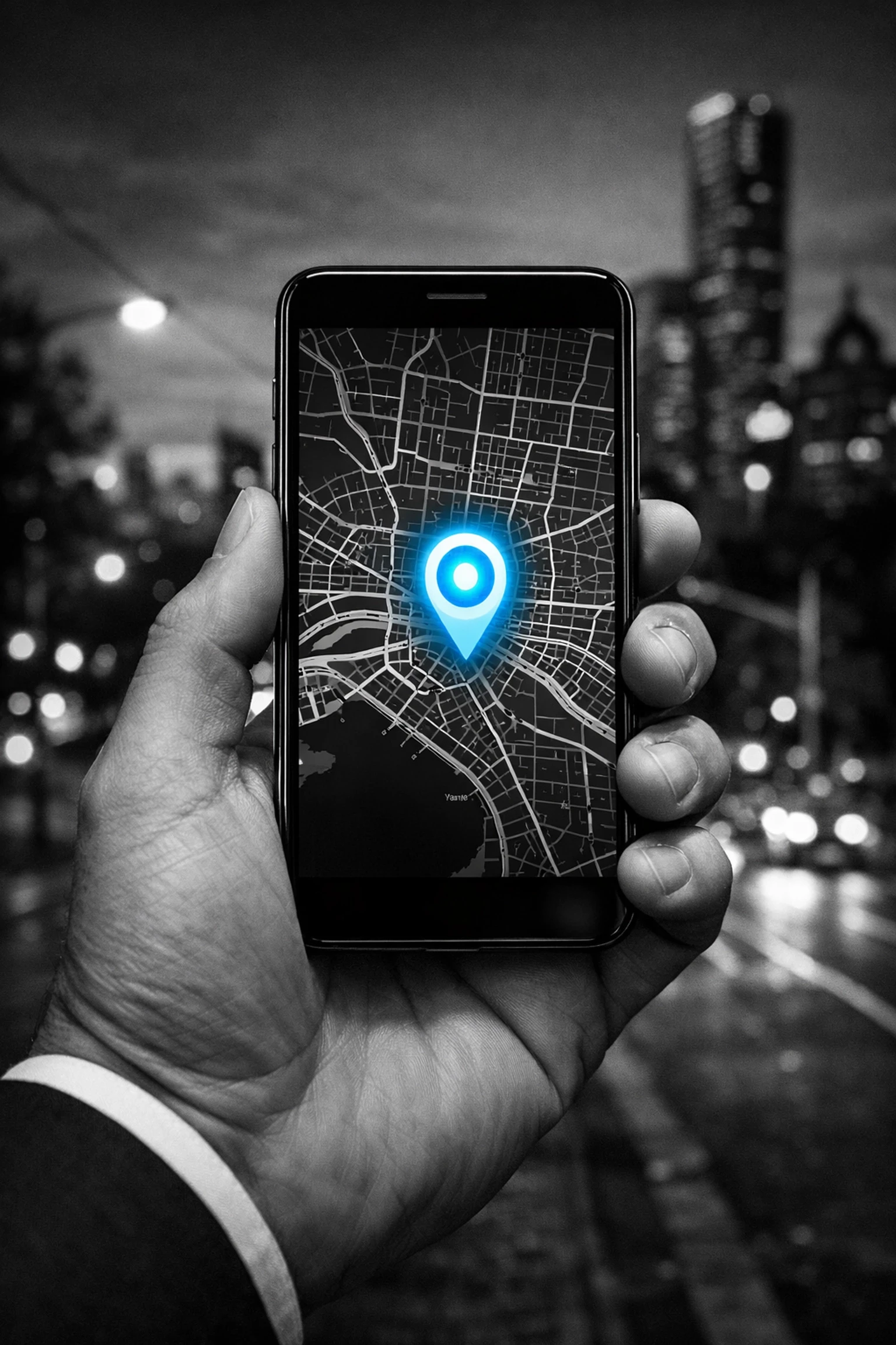 Smartphone showing a map pin for a Melbourne firm dominating local search results through local SEO.