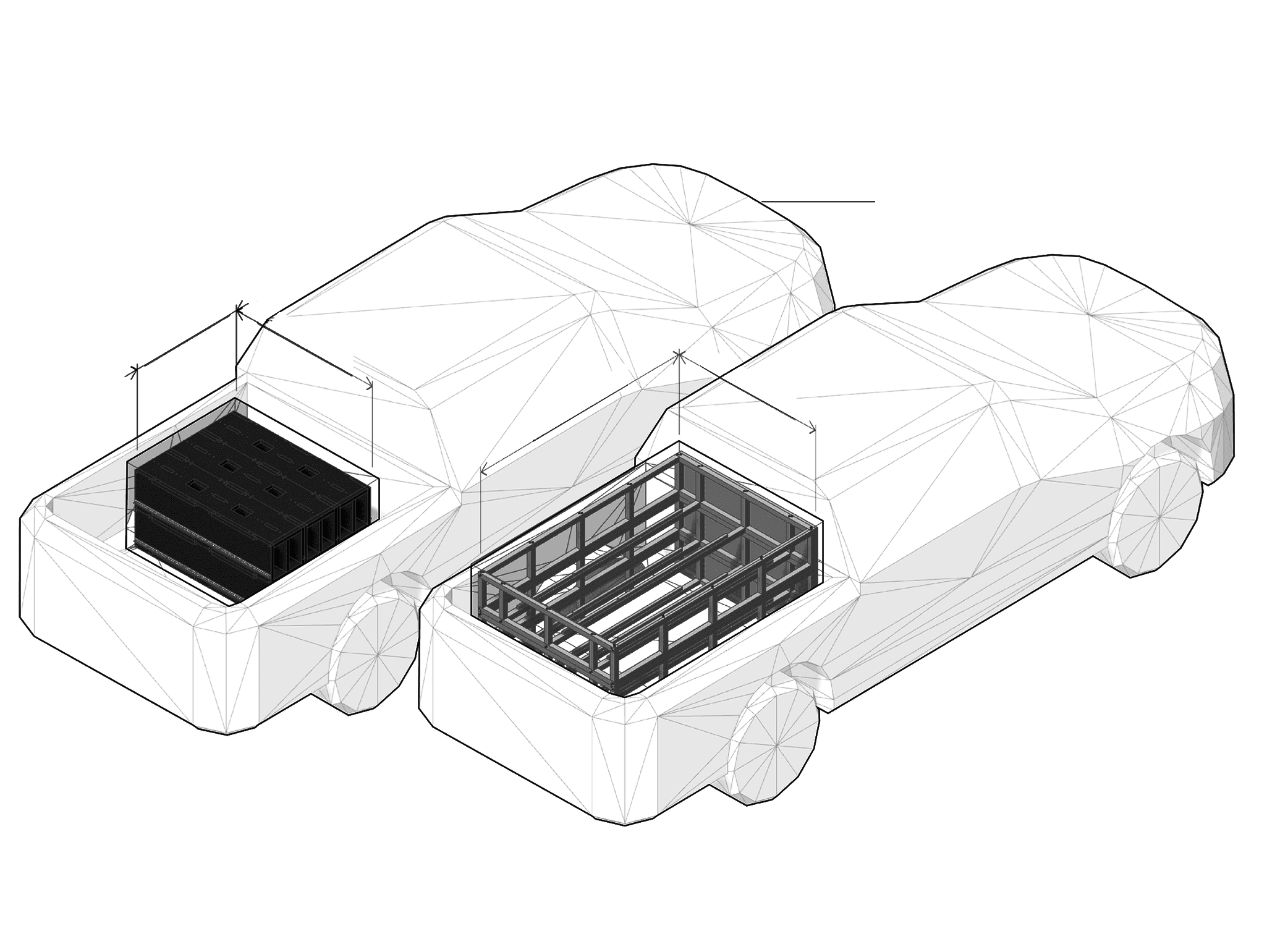 Due to a constraint with available shop time - the pavilion was designed and constructed using a singular basic module. The module is rationally sized to fit in a typical truck bed.
