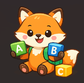 Friendly fox mascot with alphabet blocks