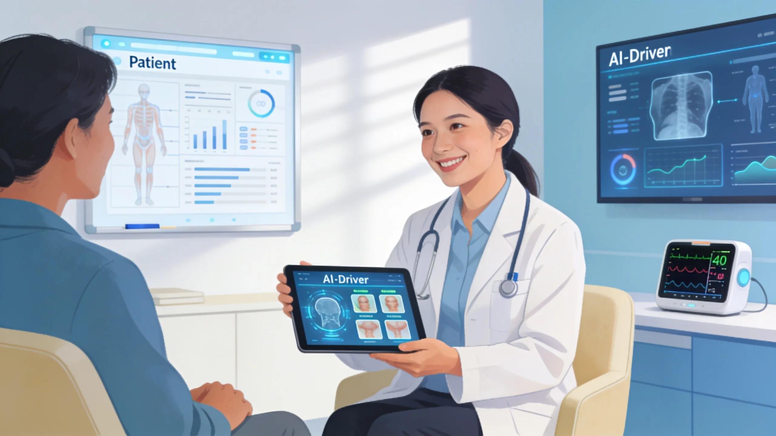 A doctor interacting with a patient in a modern clinic, reflecting the effectiveness of AI-driven strategies in the healthcare sector.